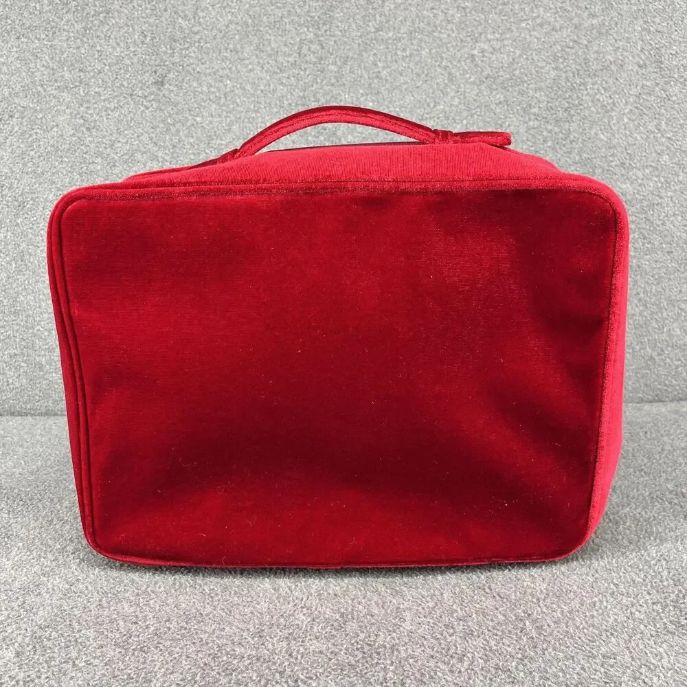 Estée Lauder Red Velvet Star‎ Cosmetic Travel Train Bag Gold Zipper Recycled
